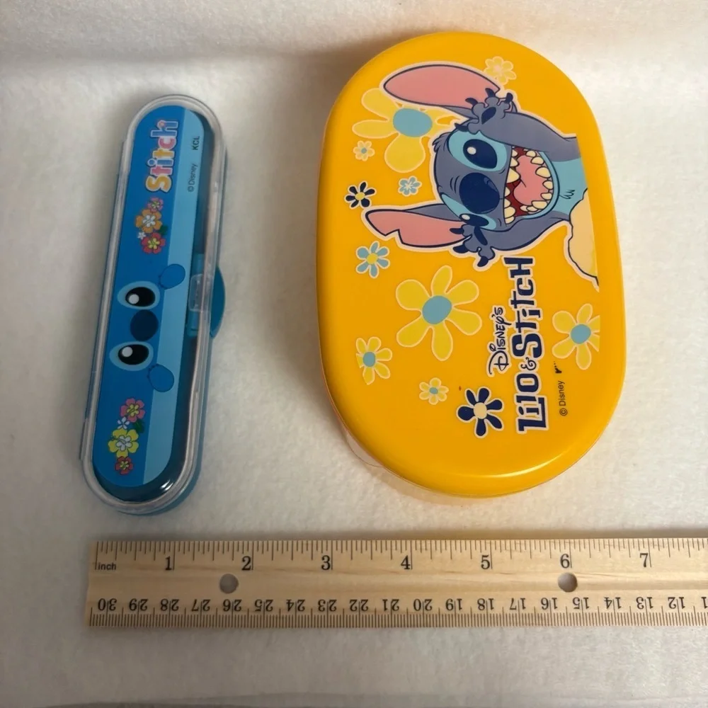 Lilo & Stitch Set of 2 Bento Box Blue Utensil Case Disney Japan